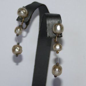 Vintage clip on dangle pearl earrings